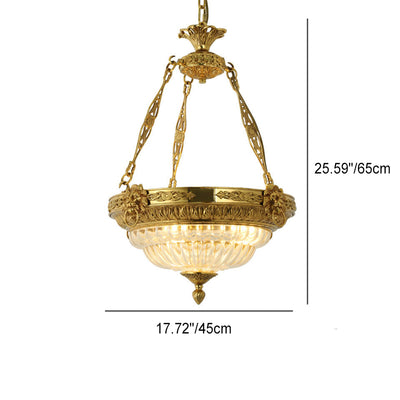 French Light Luxury Conical Copper Crystal 3-Light Chandelier