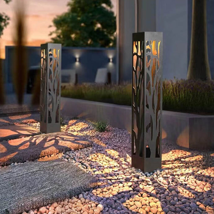 Modern Minimalist Stainless Steel Hollow Square Column LED Lawn Garden Landscape Light For Outdoor