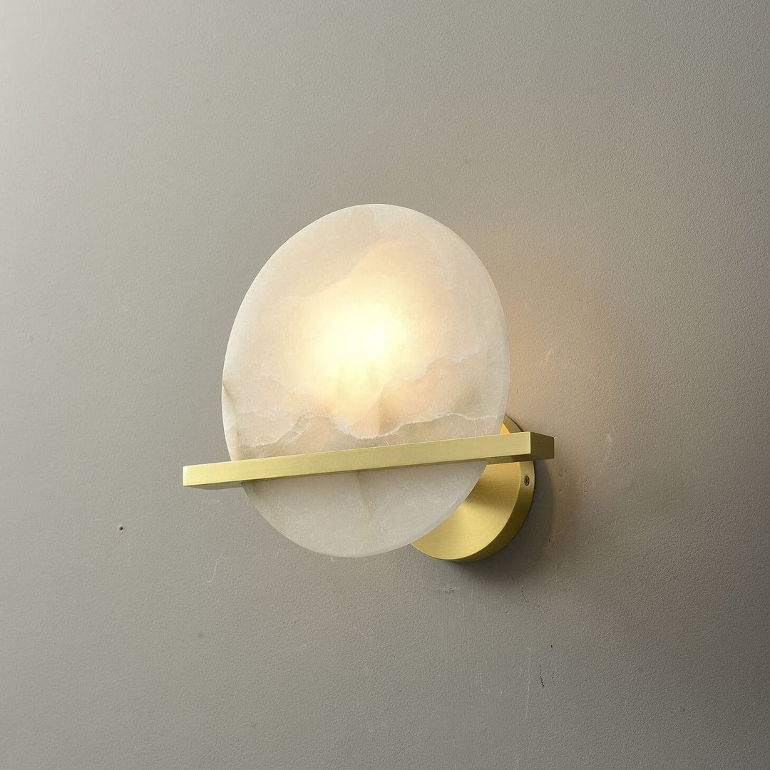 Modern Luxury Round Disc Round Marble Copper 1-Light Wall Sconce Lamp for Living Room