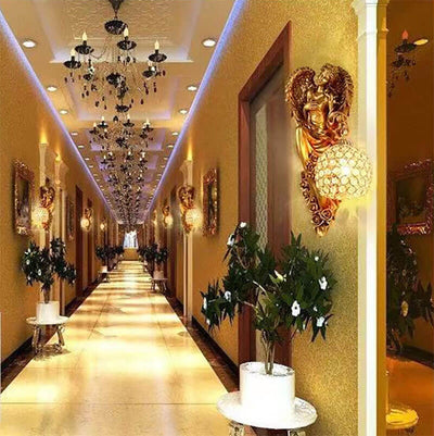 European Modern Luxury Angel Resin Crystal 1-Light Wall Sconce Lamp