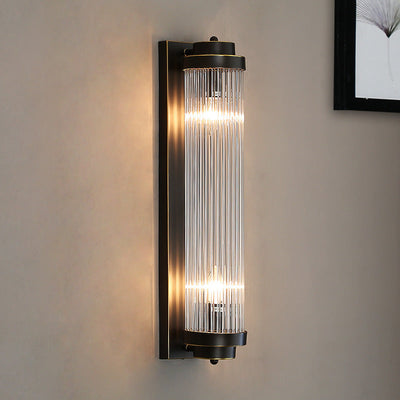 Cilindro de Vidrio de Hierro Tradicional Europeo Aplique de Pared de 2 Luces para Sala de Estar 