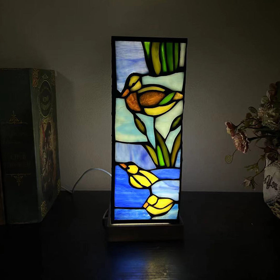 Lampe de table LED en verre rectangulaire en bois de bambou Art Déco moderne pour chambre à coucher 