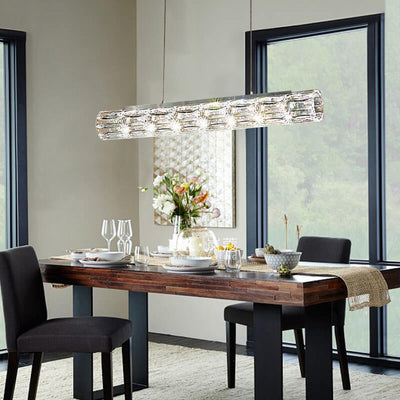 Modern Light Luxury Crystal Long Column 8/10/12-Light Island Light Chandelier