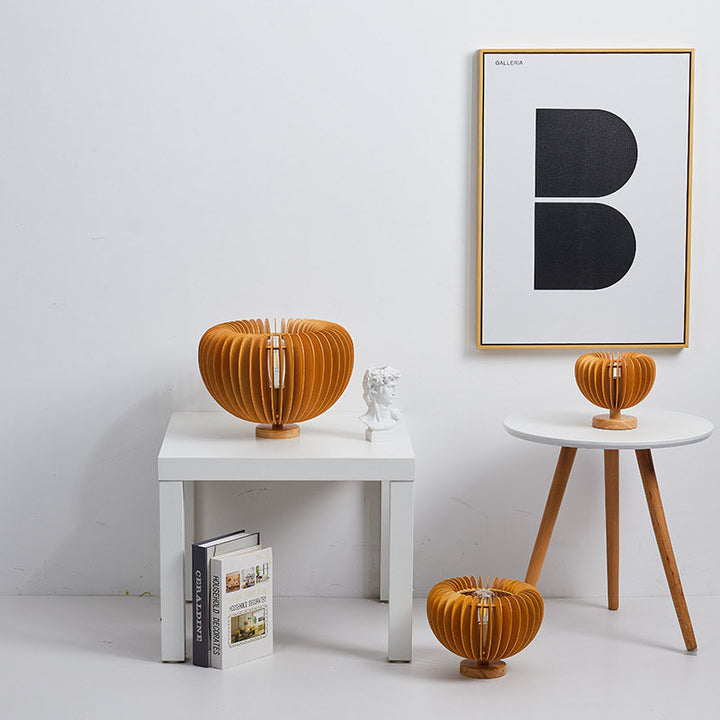 Zeitgenössische Retro-Holzkürbisform 1-Licht Semi-Flush Mount Deckenleuchte für Schlafzimmer 