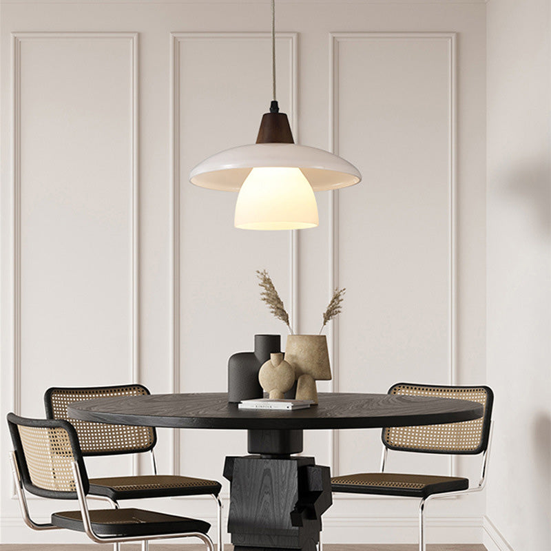 Suspension Luminaire 1 Lumière en Verre et Bois de Style Vintage Traditionnel pour Chambre 