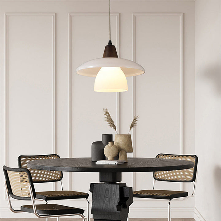 Suspension Luminaire 1 Lumière en Verre et Bois de Style Vintage Traditionnel pour Chambre 