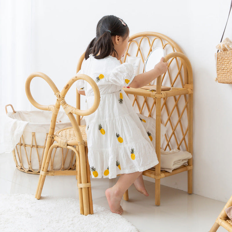 Tabouret rond en rotin tressé traditionnel japonais avec dossier en nœud papillon pour entrées 