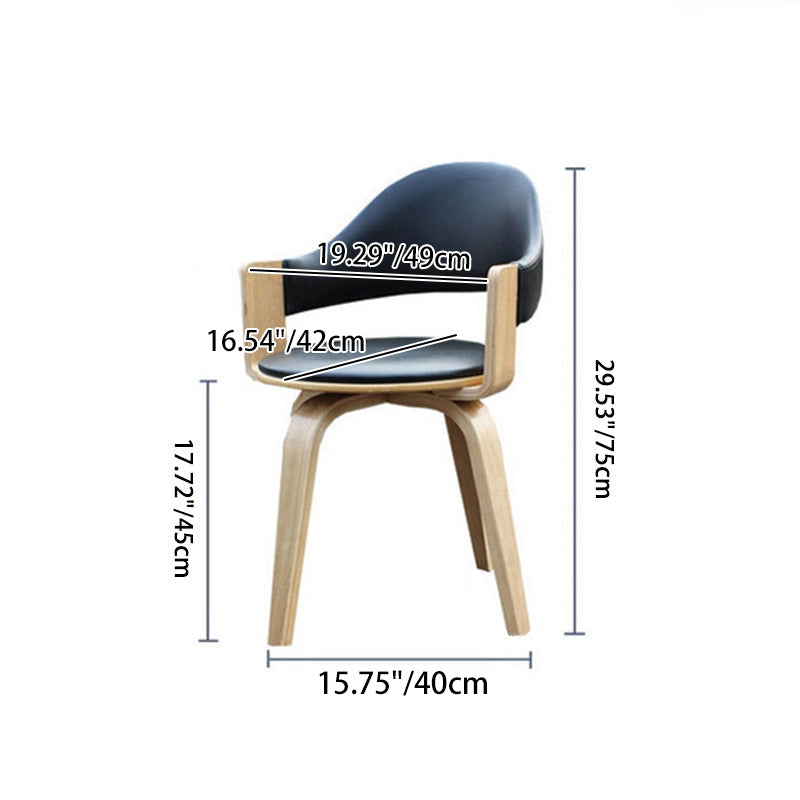 Contemporary Nordic Round PU Leather Upholstered Wood Frame Ergonomic Swivel Chair Backrest Armrest For Home Office