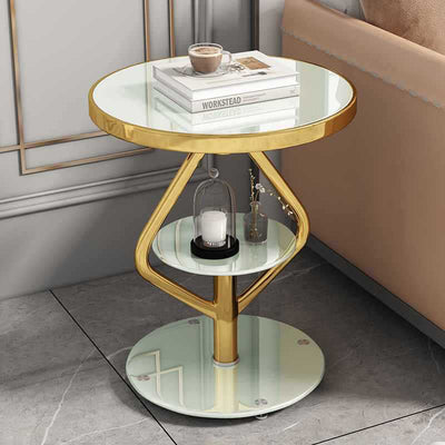 Zeitgenössischer nordischer runder Lutscher-Glas-Edelstahl-Beistelltisch 2-stufig für das Wohnzimmer 