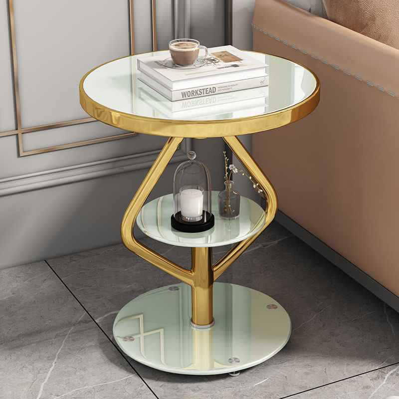 Zeitgenössischer nordischer runder Lutscher-Glas-Edelstahl-Beistelltisch 2-stufig für das Wohnzimmer 