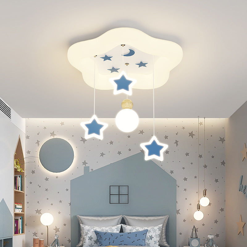 Plafonnier LED en fer acrylique avec pentagramme crème moderne Art déco et lune pour salon 