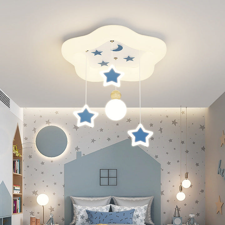 Plafonnier LED en fer acrylique avec pentagramme crème moderne Art déco et lune pour salon 