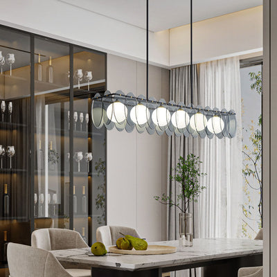 Contemporary Luxury Full Copper Glass Ball 6-Light Island Light Chandelier For Living Room