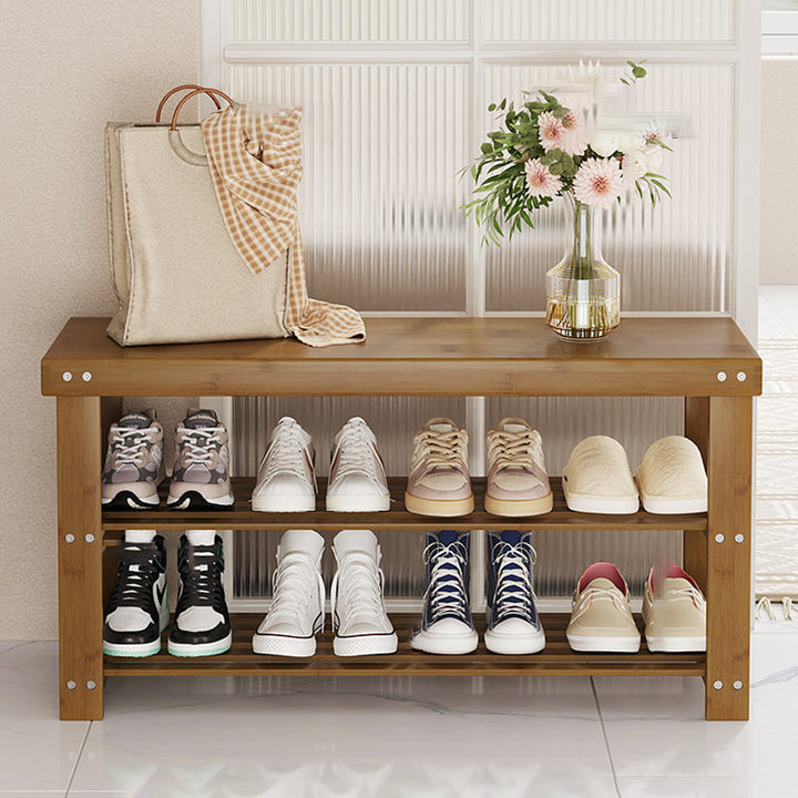 Moderner minimalistischer rechteckiger Heather Bambus Schuhschrank mit 2 Regalen für Eingangsbereiche 