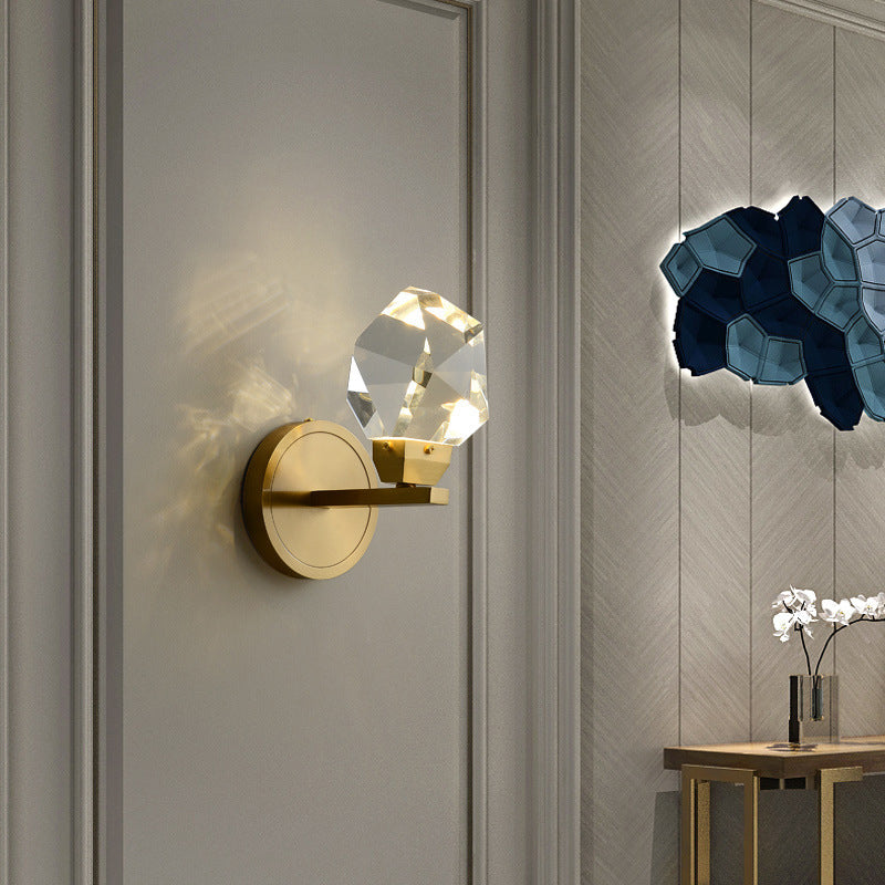 Contemporary Luxury Full Copper Crystal Stone LED Wall Sconce Lamp For Living Room