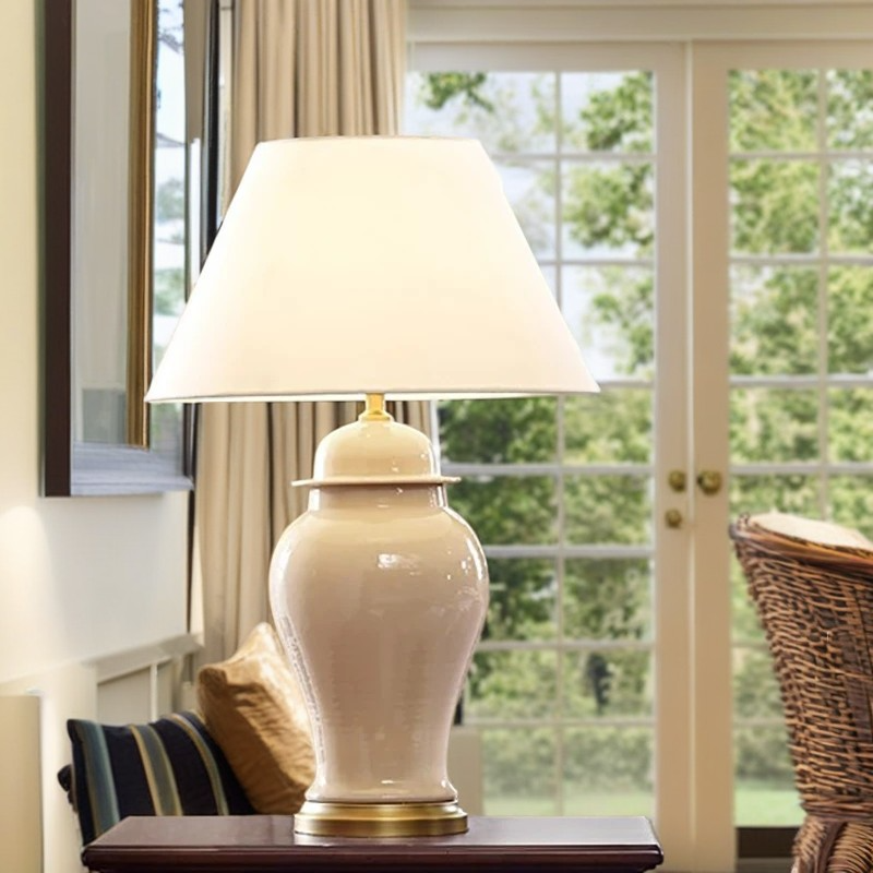 Lampe de table 1 lumière en céramique rustique traditionnelle avec vase conique pour étude 