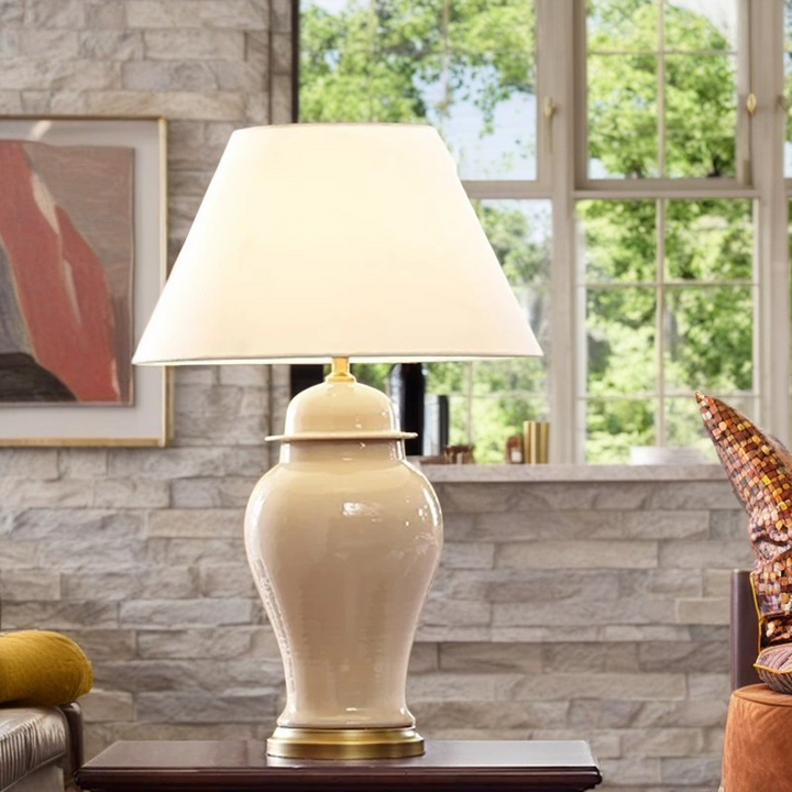 Lampe de table 1 lumière en céramique rustique traditionnelle avec vase conique pour étude 