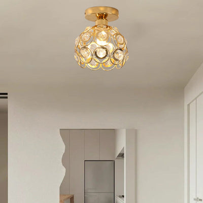 Moderne minimalistische runde Kuppel Eisen Kristall 1-Licht Semi-Flush Mount Deckenleuchte für Wohnzimmer 