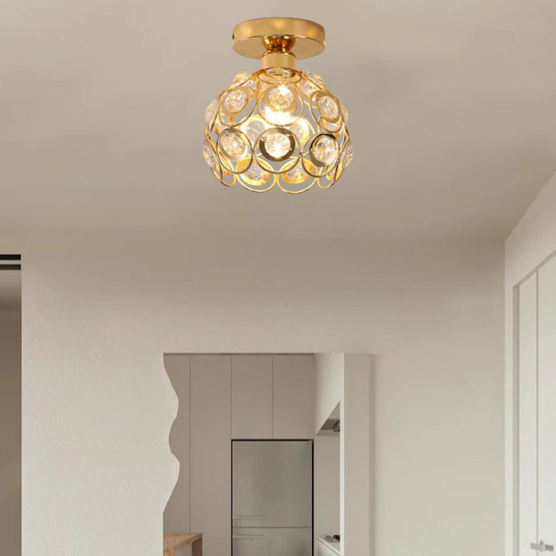 Moderne minimalistische runde Kuppel Eisen Kristall 1-Licht Semi-Flush Mount Deckenleuchte für Wohnzimmer 