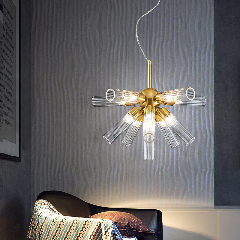 Candelabro contemporáneo creativo de cilindro de hierro acrílico de 11 luces para comedor 