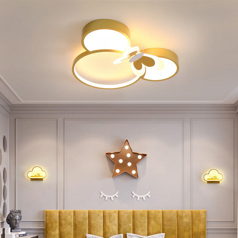 Modern Creative Minimalist Wrought Iron Cartoon Mouse LED Flush Mount Ceiling Light