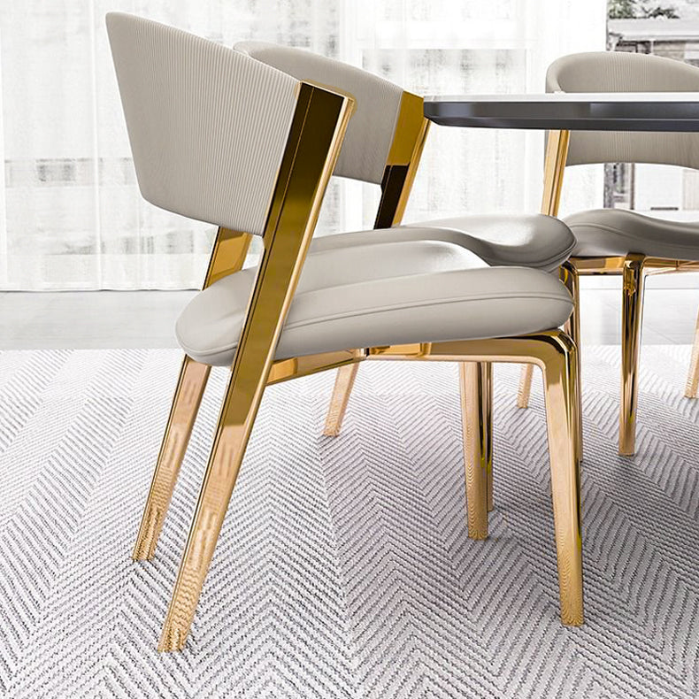 Modern Luxury Square Faux Leather Carbon Steel Foam Dining Chair Four Legs Backrest For Dining Room