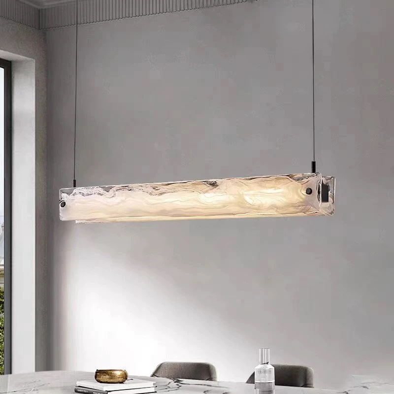 Moderne minimalistische lange Streifen Eisen Aluminium Glas LED Insel Licht Pendelleuchte für Arbeitszimmer 