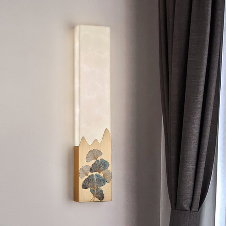 Applique murale LED rectangulaire en marbre chinois traditionnel tout-cuivre pour chambre à coucher 