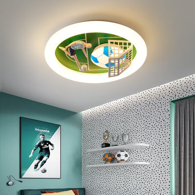 Modern Art Deco Soccer Round Acrylic Iron LED Flush Mount Ceiling Light For Living Room