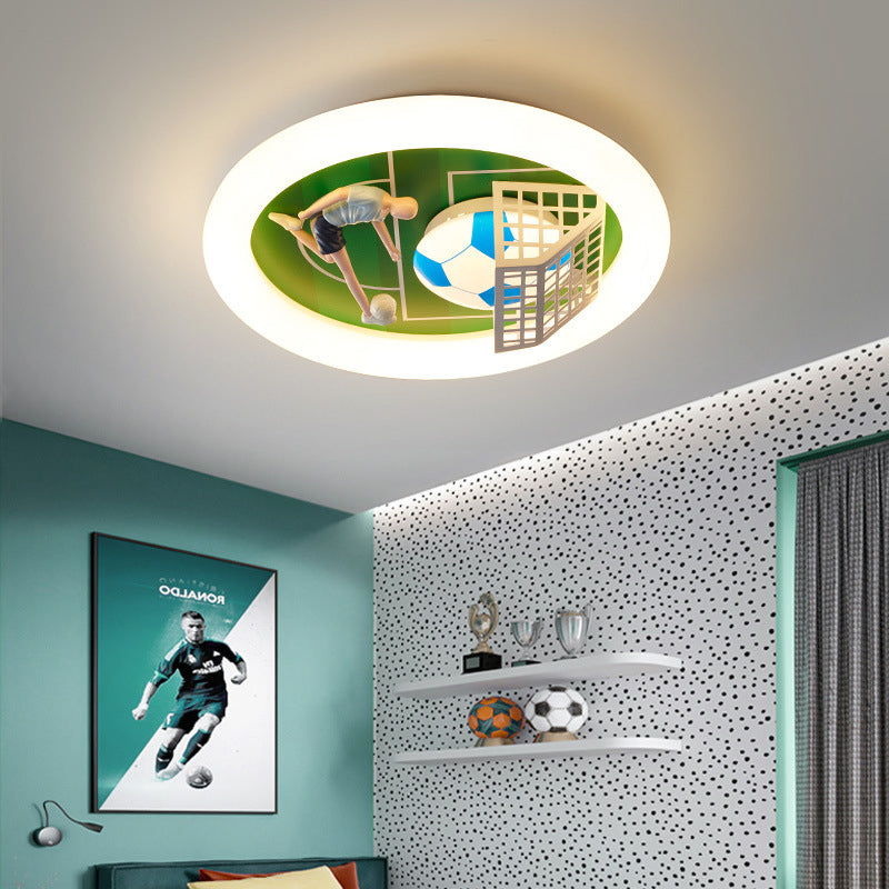 Modern Art Deco Soccer Round Acrylic Iron LED Flush Mount Ceiling Light For Living Room