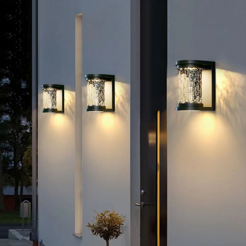 Moderne minimalistische Solar Zylinder Edelstahl Glas LED Außenwandleuchte für Garten 
