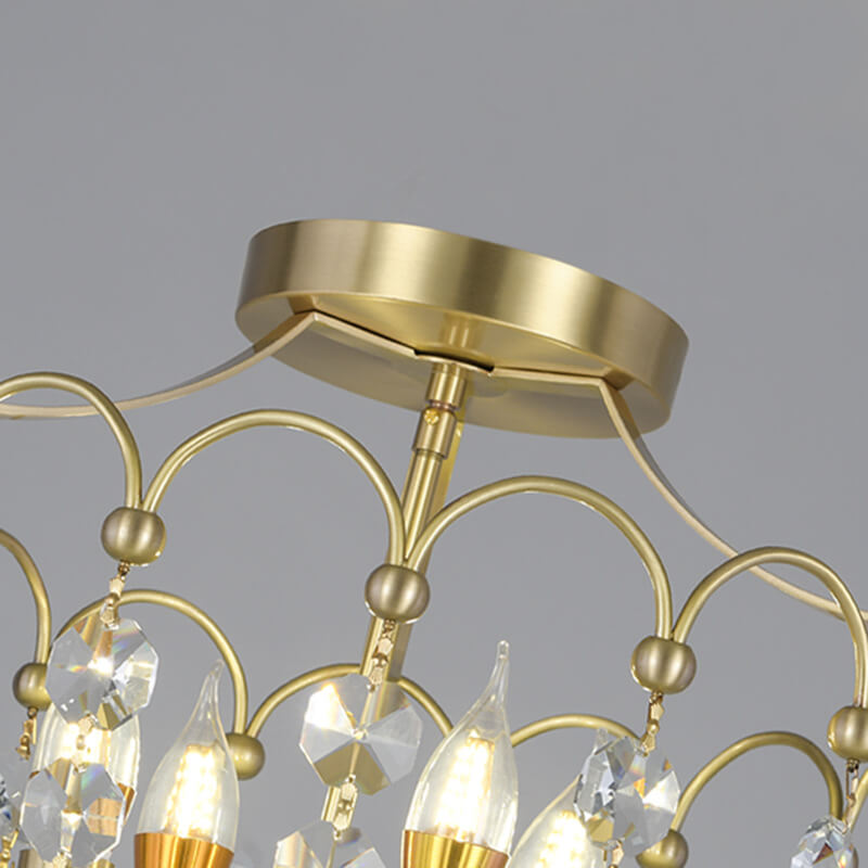 Europäisches leichtes Luxus-Kupferkristall-String 4-Licht Semi-Flush-Mount-Deckenleuchte 
