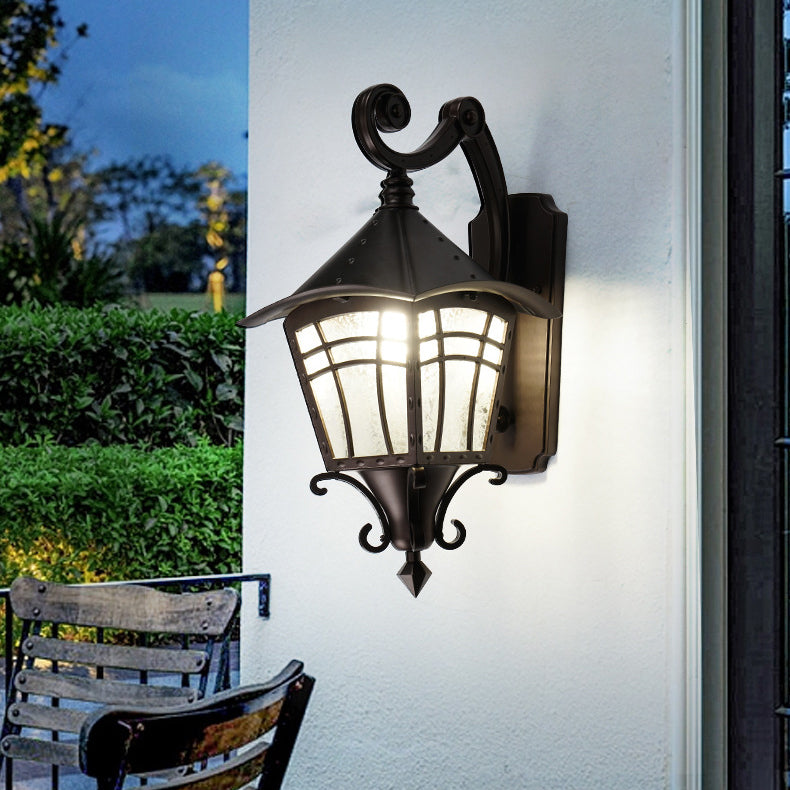 Lámpara Aplique de Pared de 1 Luz con Cono Cilíndrico de Vidrio de Aluminio Impermeable Tradicional Europea para Patio Exterior 