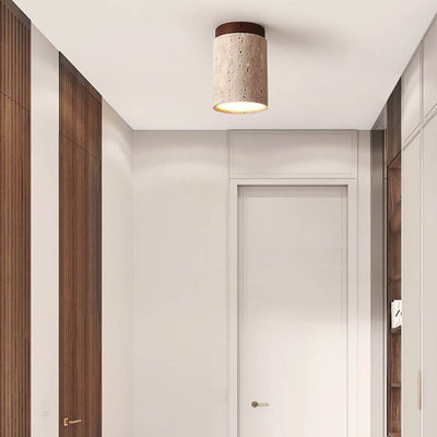 Traditional Rustic Yellow Stone Column 1-Light Semi-Flush Mount Ceiling Light For Hallway