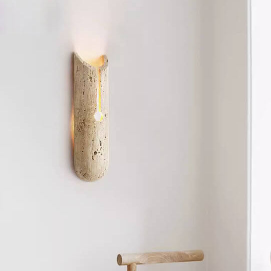 Traditionelle japanische gelbe Travertin-Halb-Oval 1-Licht-Wandleuchte für das Wohnzimmer 