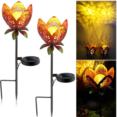 Solar Wrought-Iron Hollow Petals LED Outdoor Ground Insert Landscape Light