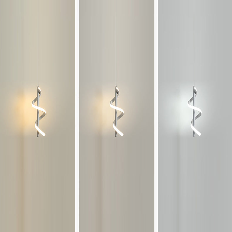 Lustre à LED en spirale en aluminium minimaliste moderne avec bande en silicone pour salon 