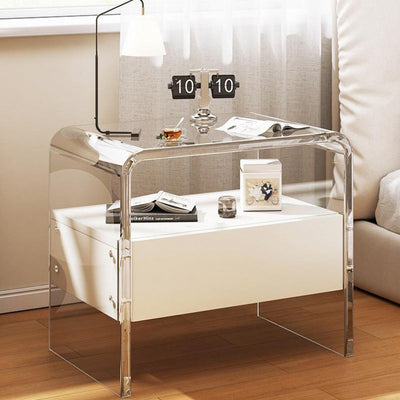 Table de chevet rectangulaire en acrylique et bois massif avec 1 tiroir pour chambre à coucher - Simplicité moderne 