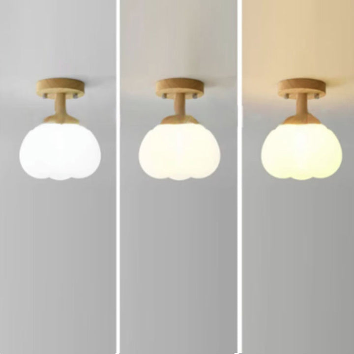 Monture de plafond semi-encastrée à 1 lumière en bois de caoutchouc de simplicité moderne PE citrouille ronde pour couloir 