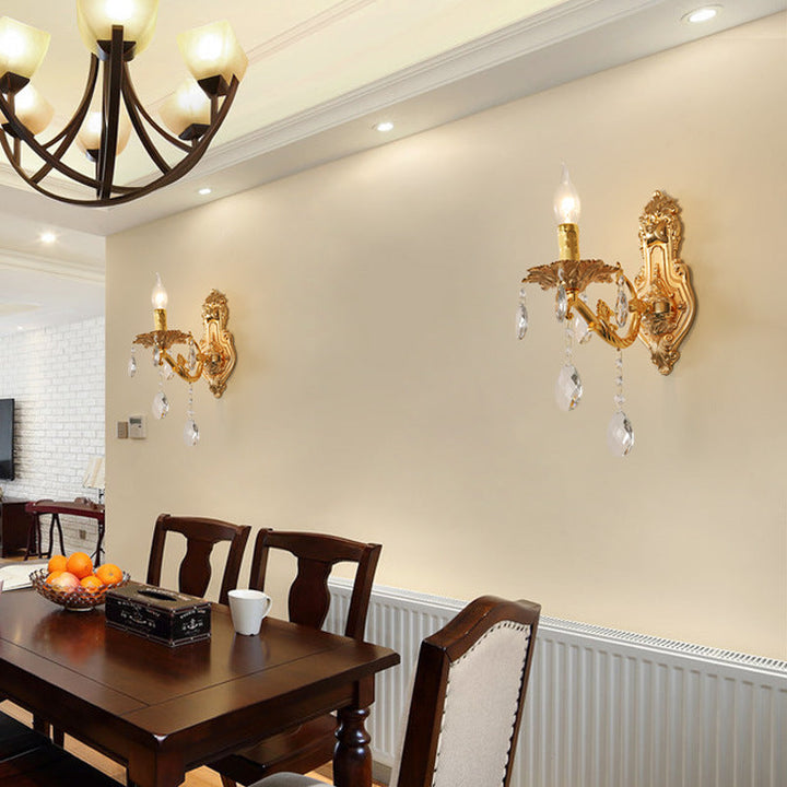Traditional French Zinc Alloy Crystal Metal Gold Zinc Carved Sconce 1/2 Light Wall Sconce Lamp For Dining Room