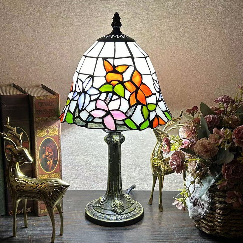 Traditionelle Tiffany Legierung Glas Dome Blume 1-Licht Tischlampe für Nachttisch 