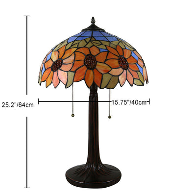 Traditionelle Tiffany Pastoral Rose Blume Buntglas 2-Licht Tischlampe für Schlafzimmer