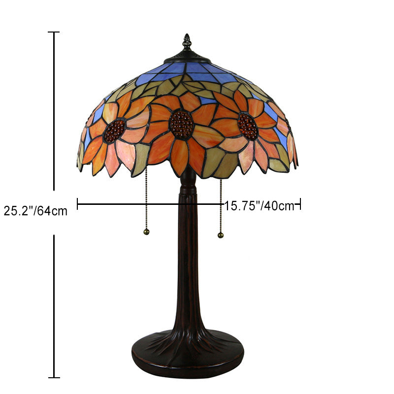 Traditionelle Tiffany Pastoral Rose Blume Buntglas 2-Licht Tischlampe für Schlafzimmer