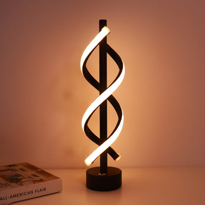 Zeitgenössische nordische Doppelspirale, die Eisenstreifen LED-Tischlampe für Schlafzimmer umwickelt