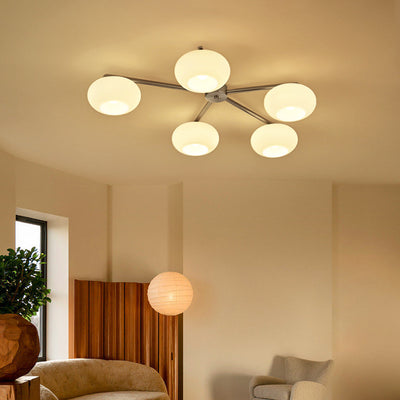 Moderne Mid-Century Eisen Glas Oval Shade 5-Licht Semi-Flush Mount Deckenleuchte Für Wohnzimmer 