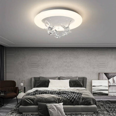 Contemporary Nordic Round Bird Iron Acrylic LED Flush Mount Ceiling Light For Bedroom