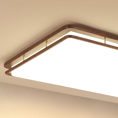 Plafonnier LED rond géométrique minimaliste moderne en bois de noyer et acrylique pour salon 