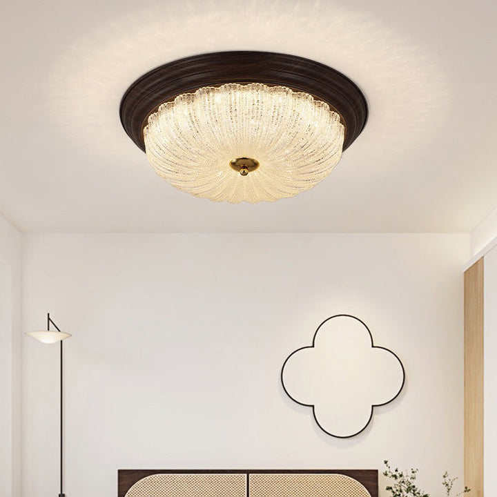 Plafonnier à LED de style traditionnel vintage avec verre en cristal, fer, effet bois tourné et fontaine ronde pour salon 