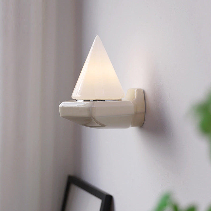 Traditional Vintage Conical Ceramic Glass Iron 1-Light Wall Sconce Lamp For Living Room