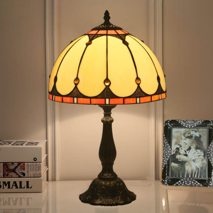 Lámpara de Mesa de Cúpula Mediterránea de Cristal Tiffany Vintage de 1 Luz 
